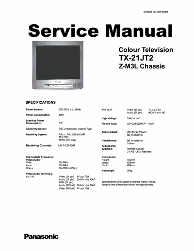 Panasonic TX-21JT2 PANASONIC TX-21JT2 CHASSIS ZM3L